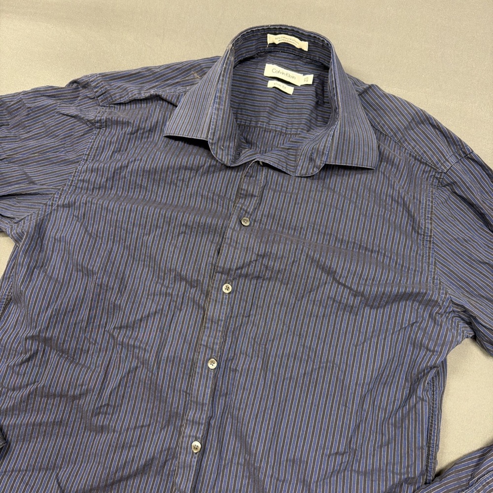 calvin‎ klein Slim Fit 16 1/2 36/37 Blue Button Up Long sleeve Shirt
